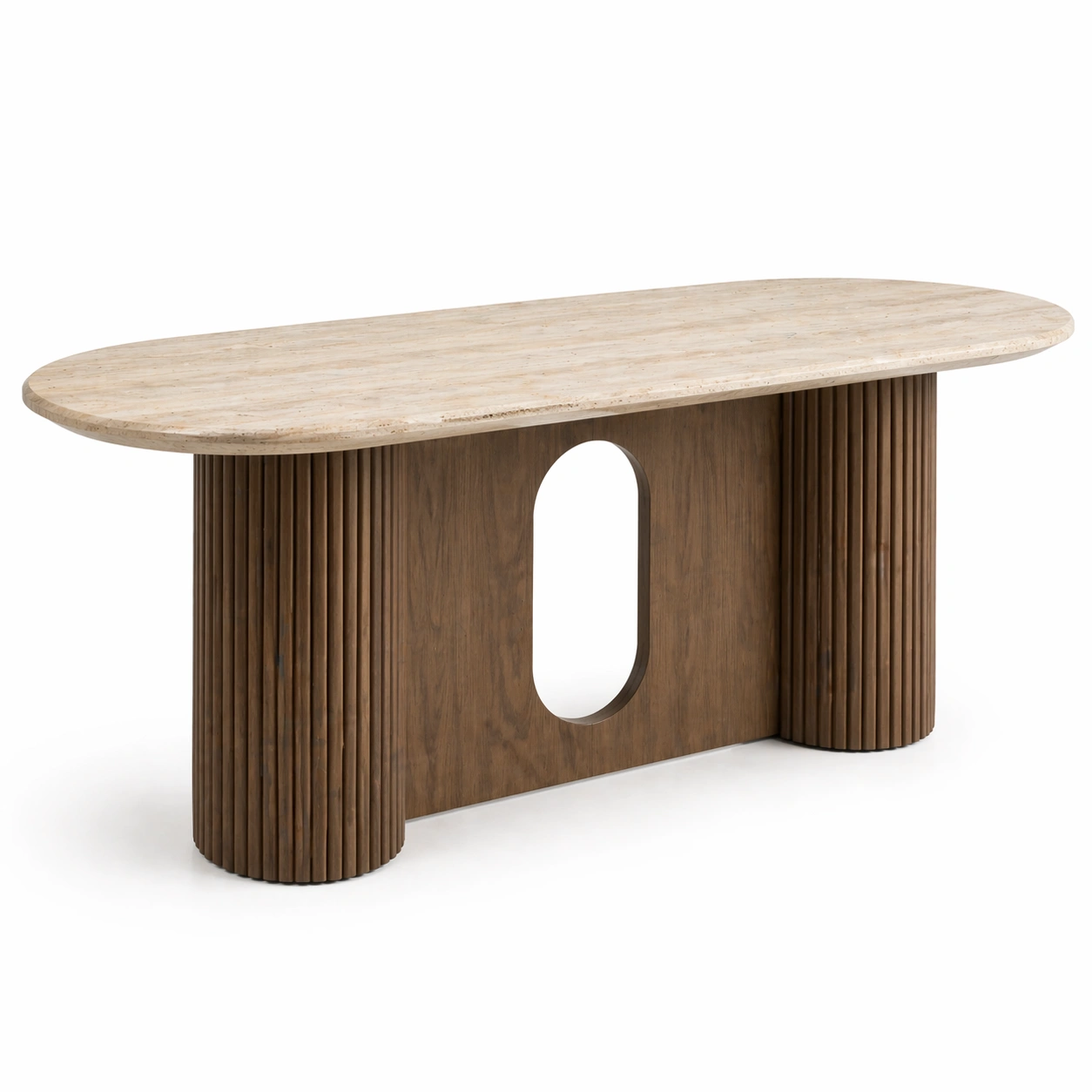 Mesa de comedor ovalada moderna con base acanalada-merulyn